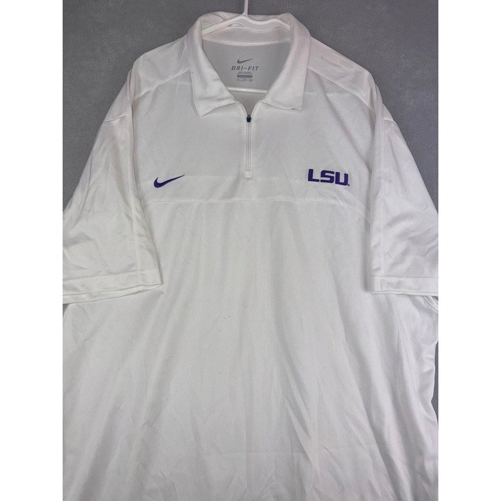 Nike Dri-FIT LSU Men's 3XL Tigers White Quarter Zip Polo Shirt Short Sleeve
